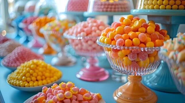 Candy buffet with various candy dispensers