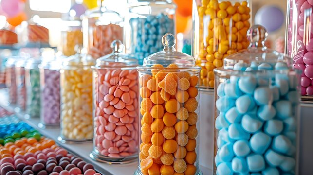 Candy buffet with various candy dispensers - Powered by Adobe