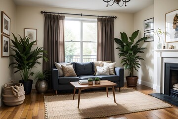 Fototapeta premium Modern living room, room interior, interior design, Boho style