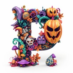 Halloween letter P with pumpkins and ghost. Autumn Halloween letter P with pumpkins.