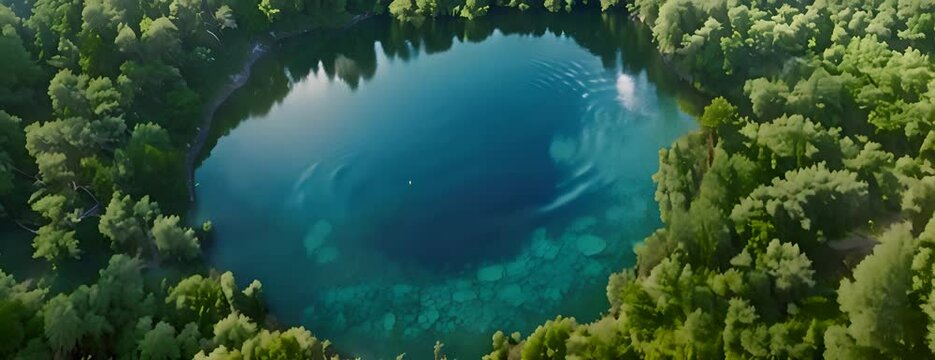 Clear blue lake surrounded by trees 4K Video