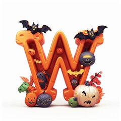 Halloween letter W with pumpkins and ghost. Autumn Halloween letter W with pumpkins.