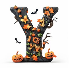 Halloween letter Y with pumpkins and ghost. Autumn Halloween letter Y with pumpkins.