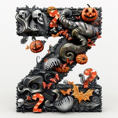 Fototapeta premium Halloween letter Z with pumpkins and ghost. Autumn Halloween letter Z with pumpkins.