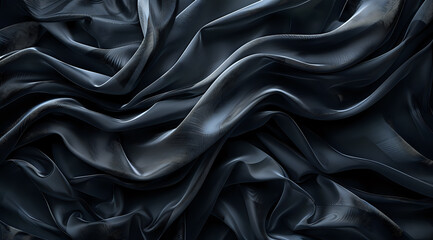 Fototapeta premium Elegant black silk fabric with luxurious folds, creating a rich and sophisticated texture. Perfect for backgrounds, fashion, and luxury design projects.
