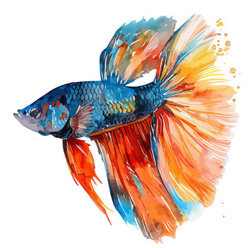 recommend clip art: Watercolor painting of a fighting fish, isolated on a white background, fighting fish vector, drawing clipart, Illustration Vector, Graphic Painting, design art, logo