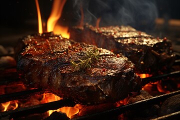 Grilled beef steaks with rosemary and spices