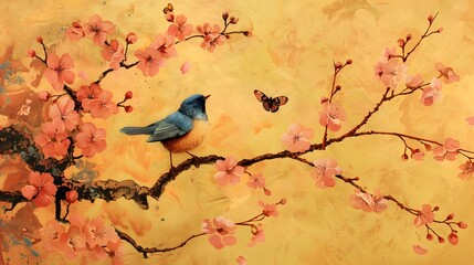 Cherry Blossom, Bird & Butterfly
