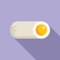 Sausage roll with yolk egg on purple background representing breakfast meal, protein diet and unhealthy food