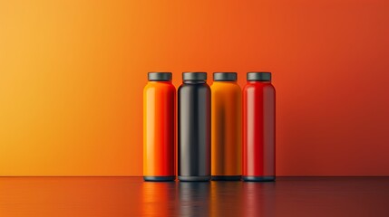 Fototapeta premium Colorful bottles on orange backdrop