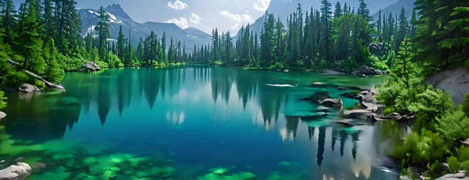 Clear blue lake surrounded by trees 4K Video