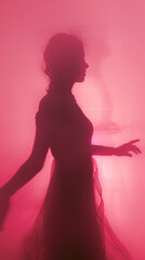 DUAL LIGHTING Double exposure motion blur, movie still, blurred silhouette woman dancing