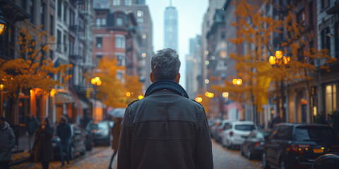 Fototapeta premium Mature Hispanic Man Strolling in City