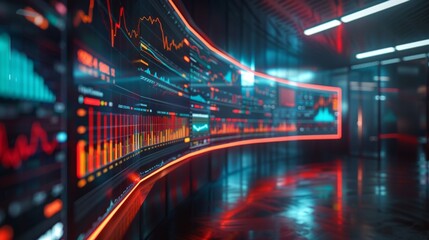 Futuristic Stock Market Data Visualization in a High-Tech Environment