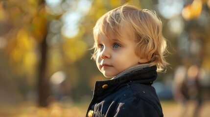 Candid blond little boy child outside : Generative AI