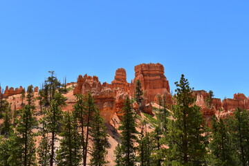 View of the beautiful red sandstone scenery and jagged peaks on the Navajo Loop Trail in Bryce National Park