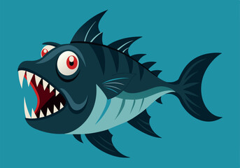 Cartoon illustration of a scary fish with sharp teeth