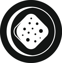 Black and white icon of a square piece of cheese on a plate