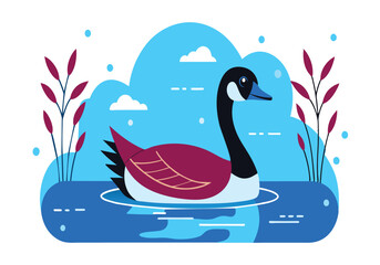 Fototapeta premium Colorful illustration of a duck swimming in a pond