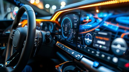 Obraz premium Modern Car Interior with Advanced Digital Display