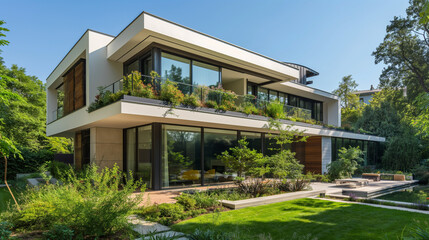 Fototapeta premium modern house with beautiful garden
