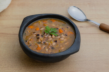 black eyed peas soup on traditional chamba clay bowl