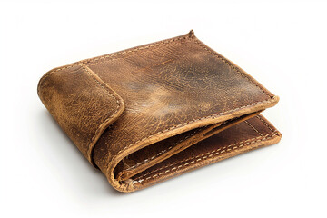 Leather Wallet with Cash and Cards: Brown Business Purse Isolated on White Background