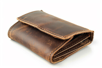 Leather Wallet with Cash and Credit Cards Isolated on White Background