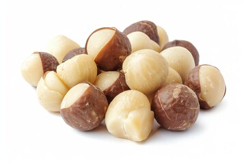 macadamia nuts isolated on white background 