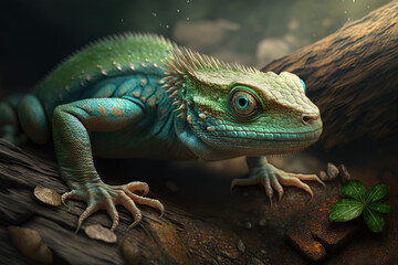 Obraz premium green iguana on a branch