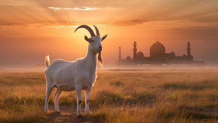 Naklejka premium Nature's canvas savanna sunset with a lone goat