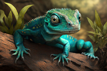 Obraz premium green iguana on a tree