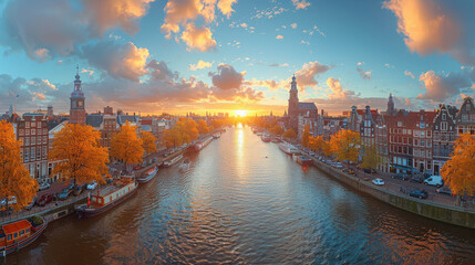 Fototapeta premium Amsterdam, Netherlands city skyline created with Generative AI technology