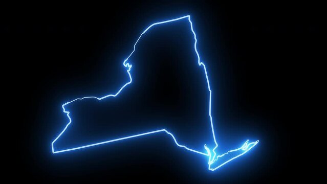 map of the state of New York in the united states with a blue glowing neon effect