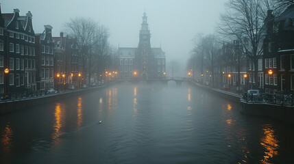 Obraz premium Amsterdam, Netherlands city skyline created with Generative AI technology