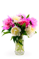 bouquet of white and pink peonies in a vase
