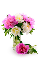 bouquet of white and pink peonies in a vase