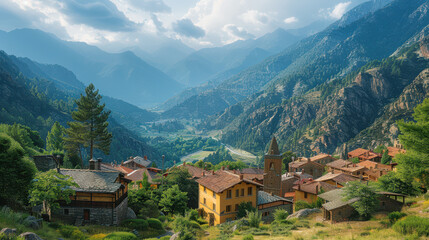 Andorra la Vella, Andorra city  created with Generative AI technology
