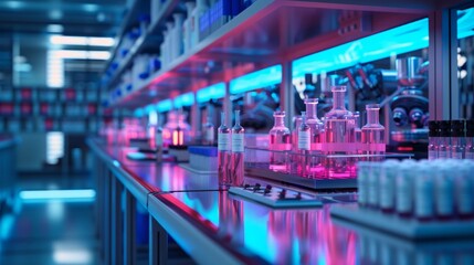 Laboratory with Pink and Blue Lights