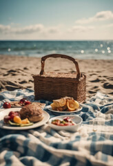 Outdoors Picnic on the Beach in Summertime