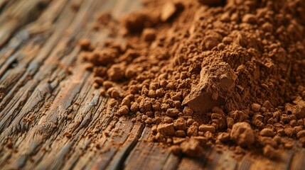 Cocoa powder accidentally spilled on a wooden surface