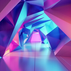 Abstract Poster With Geometric Corridor. Colorful 3d Graphic