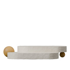 in square yellow sphere, 3d rendering transparent background of beige ceramics podium