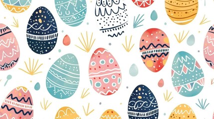 Explore this delightful Easter themed seamless pattern featuring charming doodle eggs perfect for enhancing textiles banners wallpapers and wrapping materials
