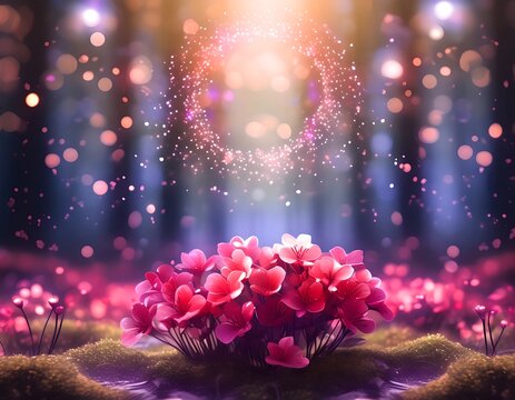 Mystery Flower glowing in the magic forest. Generative ai iamge