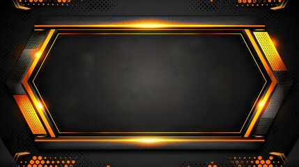 A modern, digital frame with vibrant orange neon lights on a dark, textured background with hexagonal patterns