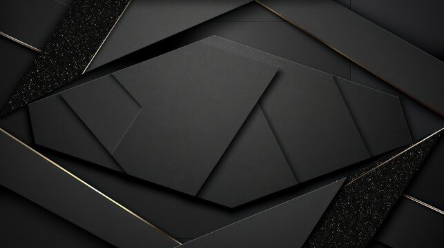 An elegant and modern design featuring overlapping black cards with golden glitter accents and edging on a dark, sleek background