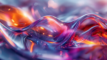 Dynamic and vibrant abstract image featuring fluid waves in shades of orange, purple, and blue with a glossy, reflective texture. Ideal for use in art blogs, creative design projects, and modern decor