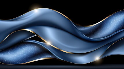 Fototapeta premium Elegant abstract design of undulating blue waves with glittering particles on a black background, conveying a sense of luxury and movement