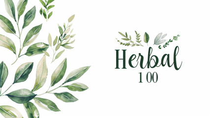 Elegant illustration of herbal leaves with "Herbal 100" text, perfect for natural products, organic branding, and eco-friendly designs.